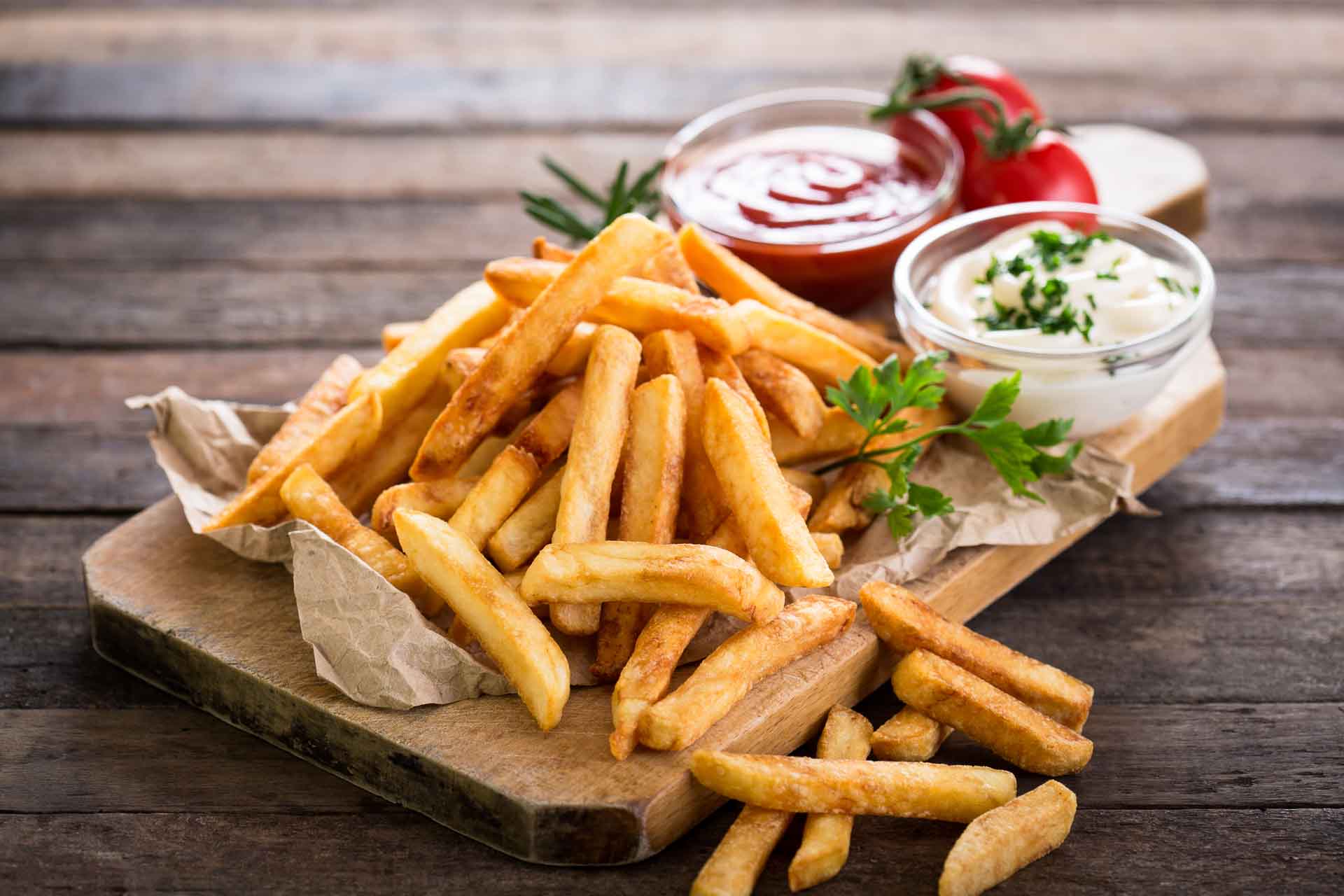 French fries with mayonnaise and ketchup,