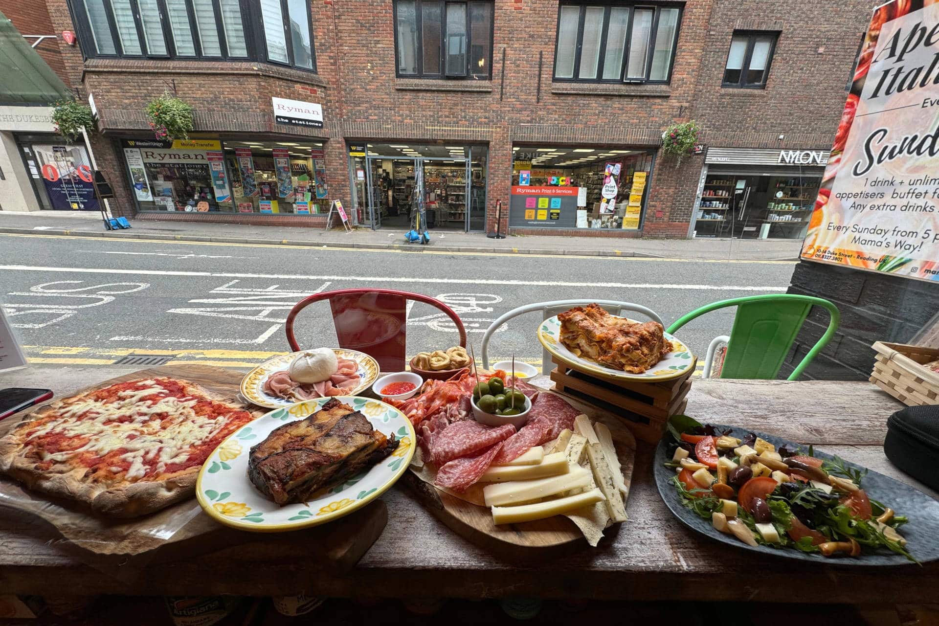 A table set with a variety of Italian dishes