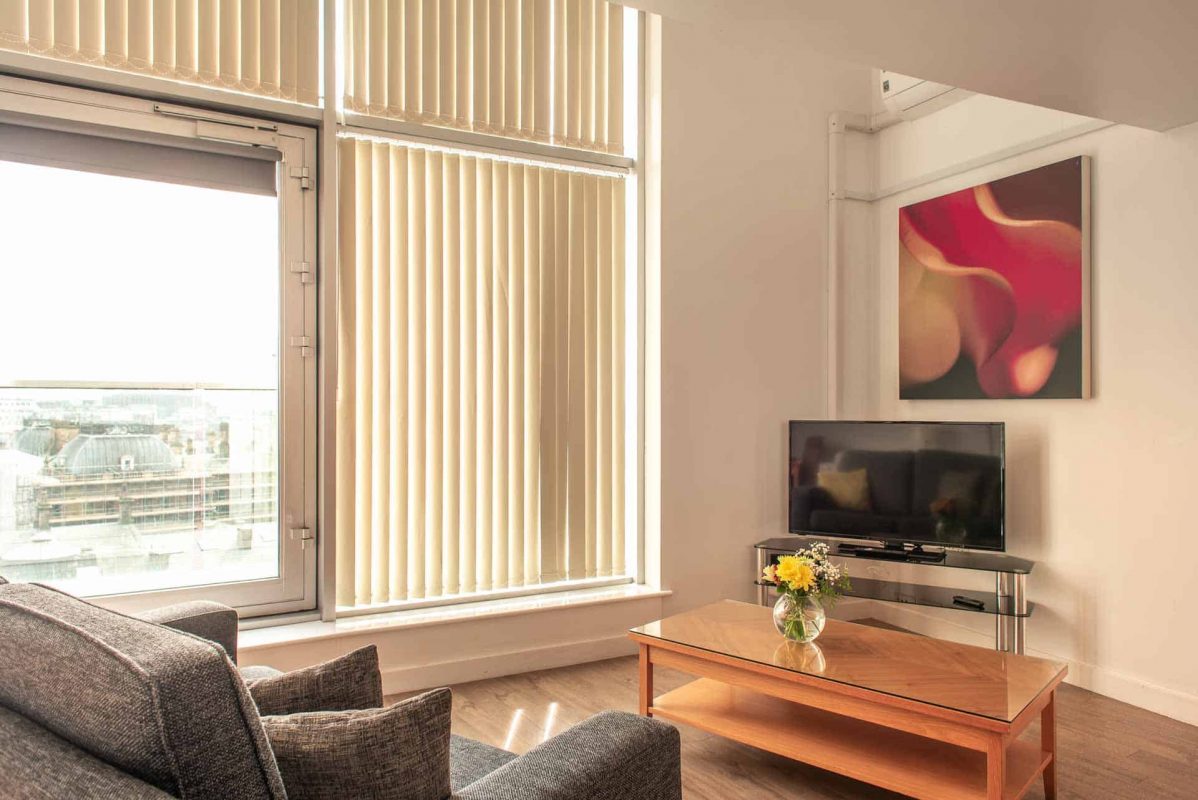 Sitting room in one bedroom penthouse apartment at PREMIER SUITES Liverpool